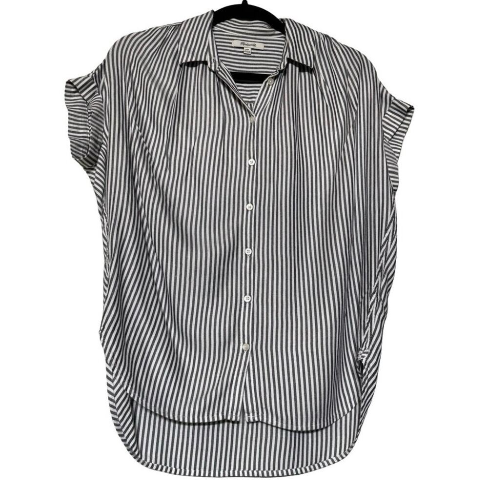 Madewell Short Sleeve Button Front Shirt Central Dalton Stripe XXS GRAY nautical